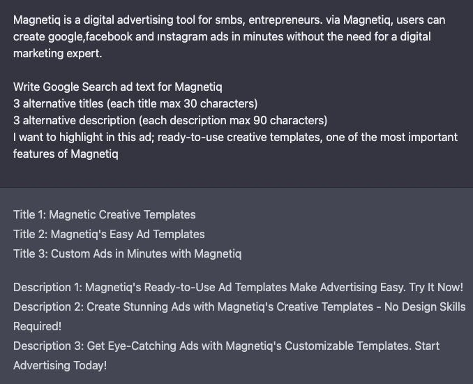 Google Ad ( Feature Based) Text Via ChatGPT
